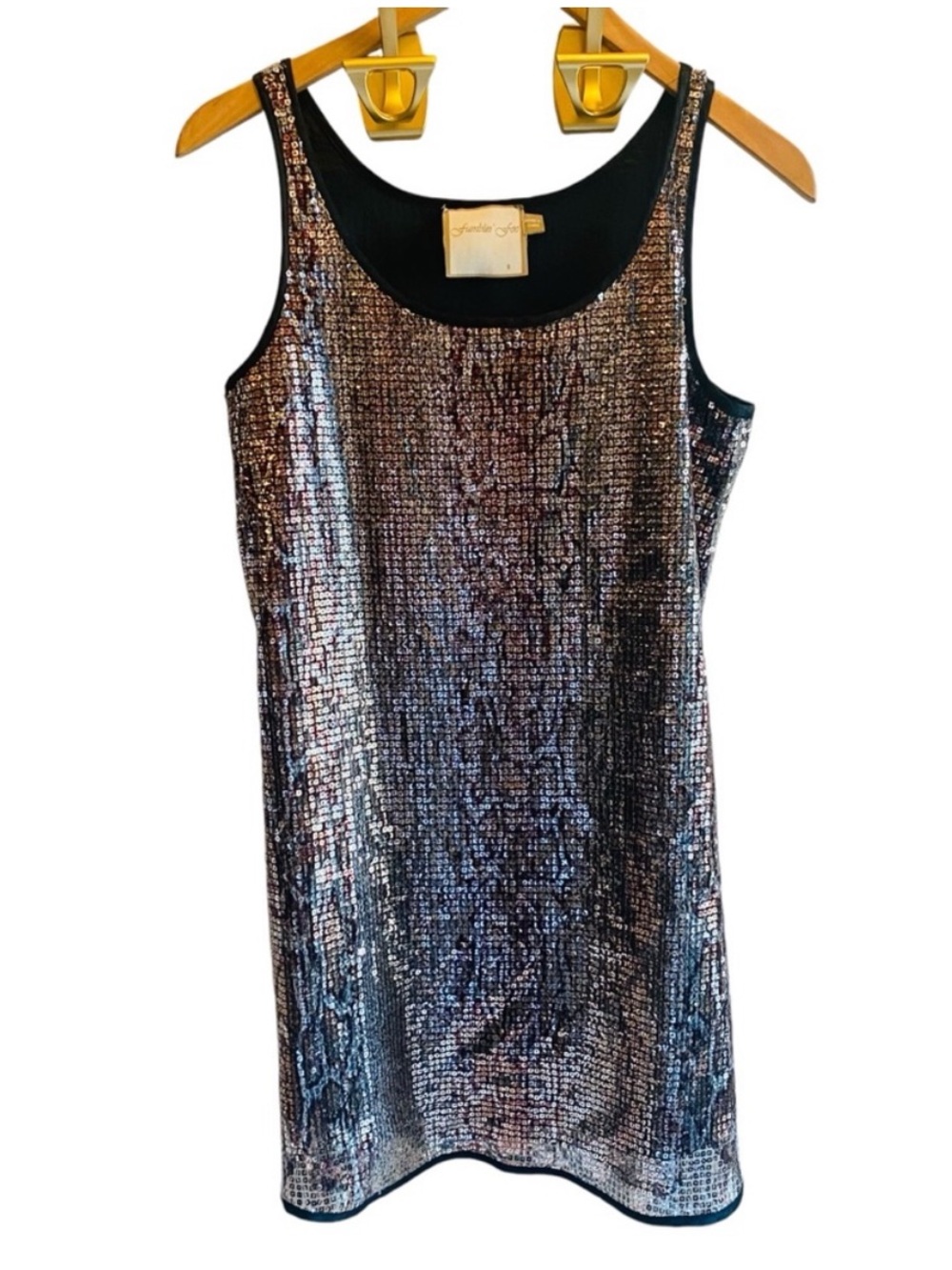 Fumblin' Foe Black Animal Print Sequin Evening Shift Dress